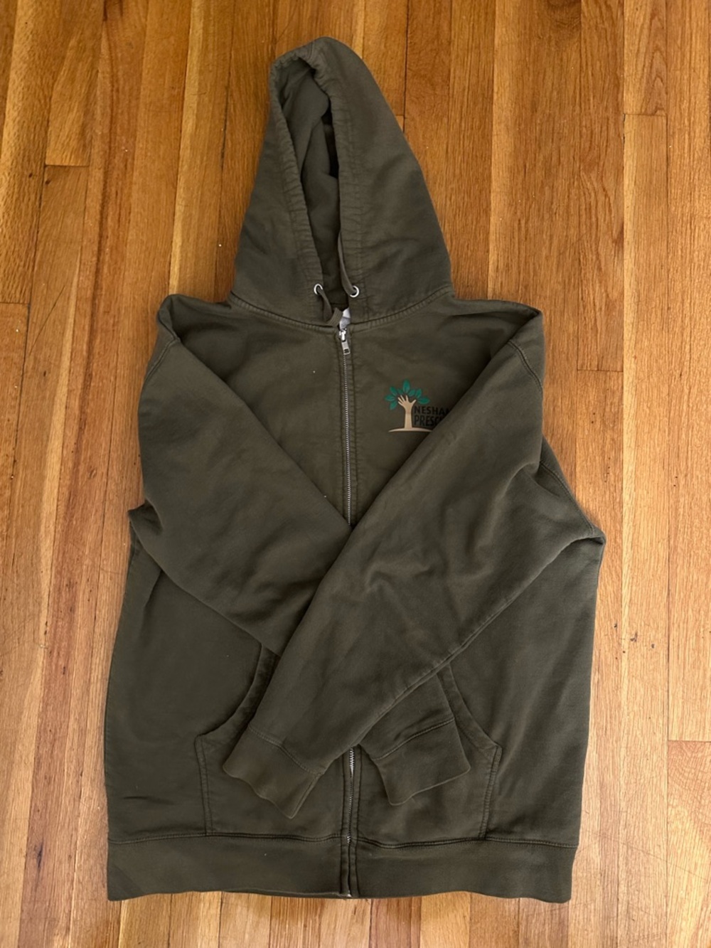 Green Full-Zip Hooded Sweatshirt with Tree Logo